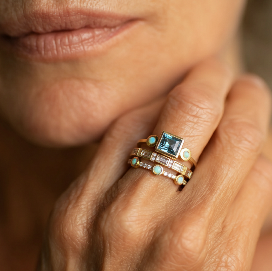 Комплект винтидж пръстени с сини кристали