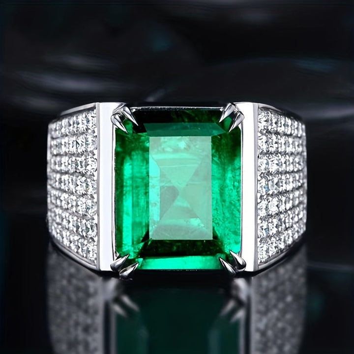 Anel Elsa com Pedra de Esmeralda e Diamantes