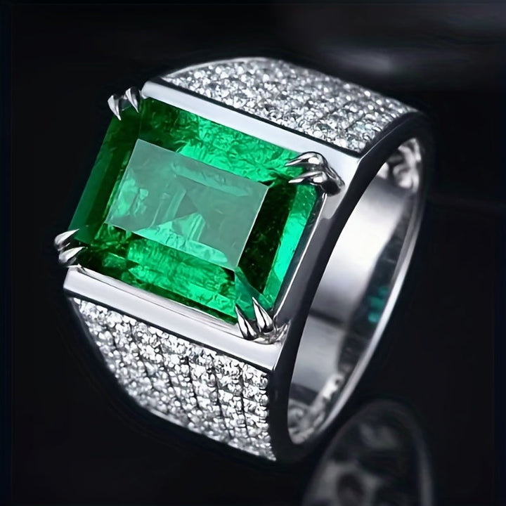 Anel Elsa com Pedra de Esmeralda e Diamantes