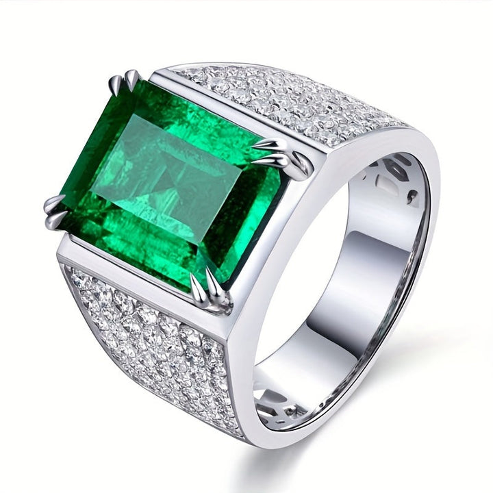Anel Elsa com Pedra de Esmeralda e Diamantes
