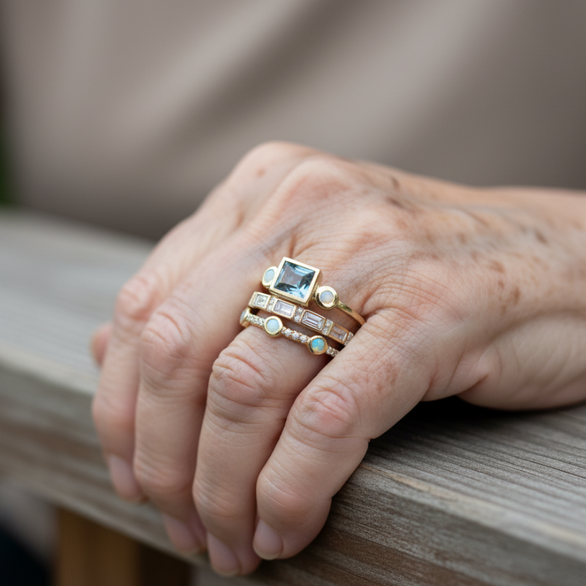 Комплект винтидж пръстени с сини кристали